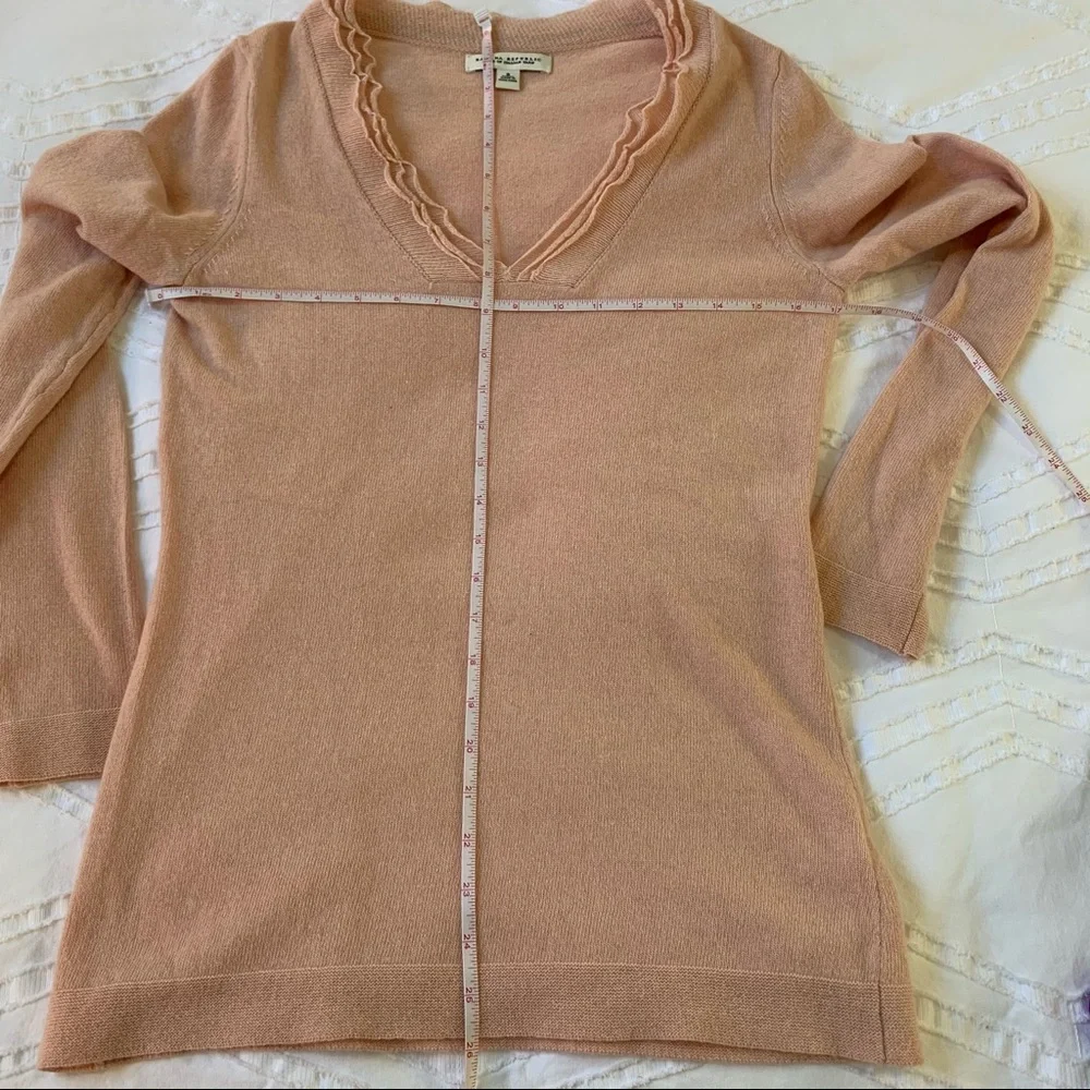 Banana Republic‎ Peach Pink Wool Cashmere Ruffle V-Neck Sweater S Italian Yarn